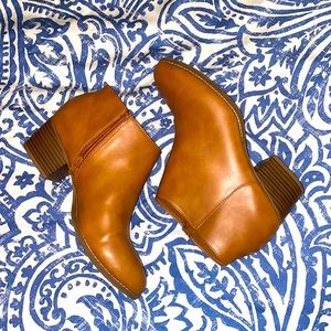 Chestnut brown chunky heeled ankle booties